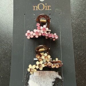 nOir‎ Rhinestone Flower Hair Claw Clips Set Brown Pink Gold Sparkle Accent